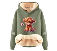 Generisch Sudadera informal con capucha de forro polar con estampado de vaca, moderna sudadera de manga larga para una comodidad acogedora en la vida cotidiana, Verde claro., XL