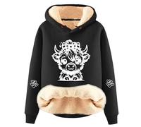 Generisch Sudadera informal de forro polar con estampado de vaca. Jersey de manga larga de moda para una comodidad acogedora., Negro , XL