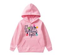 Generisch Sudadera informal de forro polar con letras navideñas con estampado de patrones lindos para niñas como ropa de abrigo de moda, Rosa., 11-12 años
