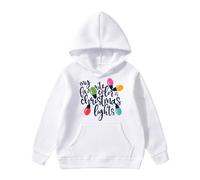 Generisch Sudadera informal de forro polar con letras navideñas con estampado de patrones lindos para niñas como ropa de abrigo de moda, Blanco, 6-7 años