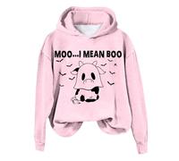 Generisch Sudadera informal de Halloween con capucha y estampado "I Mean Cow" para mujer, suéter para mujer, Rosa., L