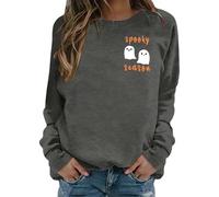 Generisch Sudadera informal de manga larga con cuello redondo para mujer, ajuste holgado, estampado de Halloween, tops de otoño e invierno, cómodo de llevar para hombres, suéter moderno, gris, L