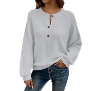 Generisch Sudadera informal para mujer, cuello redondo, piqué de manga larga, sudadera de gran tamaño, sin capucha, blusa de primavera, camisa transpirable, Estilo/V04 Gris, 3XL