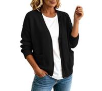 Generisch Sudadera ligera para mujer, cárdigan de punto liso con ajuste holgado ligero, clásico compañero de invierno, para uso diario con cuello en V, manga larga en la oficina y en vacaciones, Negro