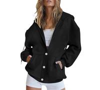 Generisch Sudadera Mujer Sudaderas 2025 con Botones con Bolsillos Chaqueta con Capucha Otoño Invierno Sudadera Larga Mujer Abrigo Oversized Abrigo Jersey Lapel Suéter Suelto Casual Sudadera con