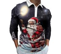 Generisch Sudadera navideña para hombre, sin capucha, manga larga, cómodo polo con estampado de Papá Noel ugly, cuello vuelto, motivos navideños, camisas informales, modernas, informales, con botones