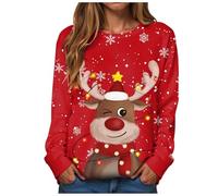 Generisch - Sudadera navideña para mujer con reno guiñando un ojo - Graciosa sudadera con guirnalda luminosa y copos de nieve | Camiseta de manga larga para la temporada de Adviento, XL