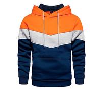 Generisch Sudadera para hombre Colour Block resistente al agua, chaqueta con capucha, holgada, para otoño e invierno, ligera, transpirable, chaqueta funcional informal, chaqueta de senderismo, naranja