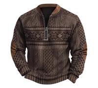 Generisch Sudadera para hombre con impresión 3D media cremallera estampada - Parte superior de invierno casual casual ropa cálida de manga larga para exteriores, marrón, 4XL