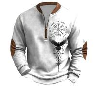 Generisch Sudadera para hombre de media cremallera para exterior, sudadera con capucha de tatuajes vikingos de mitología nórdica, suéter cálido y suave de trabajo sin capucha para hombre, sudadera