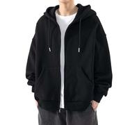 Generisch Sudadera para hombre negra con capucha, con cremallera, sudadera básica con bolsillos, sudadera con cremallera de manga larga, sudadera con cremallera, suave y cómoda, Negro , M