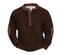 Generisch Sudadera para hombre sin capucha, suéter de invierno cálido, suéter vintage con botón 1/4, sudadera de gran tamaño, suéter de Arebits, monocolor, informal, suéter para hombre, marrón, S