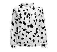 Generisch Sudadera para mujer con estampado dálmata, jersey de manga larga con estampado animal integral, parte superior informal con aspecto de lunares blancos y negros, Style_l01 Blanco, L