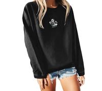 Generisch Sudadera para mujer con estampado de moda, cuello redondo suelto, manga larga, blusa, conjunto de casaca para mujer, Negro , S