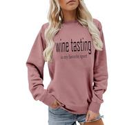 Generisch Sudadera para mujer con estampado humorístico para los amantes del vino, suéter con texto en alemán "Wine Tasting" y mangas de globo, suéter acogedor para la noche de chicas, Style_r01 Rosa