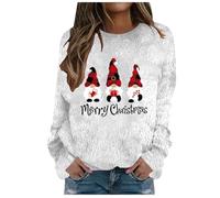 Generisch Sudadera para mujer con estampado navideño, informal, mullida, cuello redondo, sin capucha, manga larga, tallas grandes, Blanco, XXL
