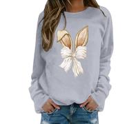 Generisch Sudadera para mujer con estampado «Pascua» para mujer, bonito estampado de conejo/lazo, informal, sudadera con capucha para mujer, Gris claro., L