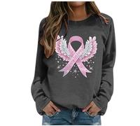 Generisch Sudadera para mujer con lazo rosa para concienciación del cáncer de mama - Jersey con flores y motivo de cinta de conciencia | parte superior declaración de solidaridad y esperanza, Estilo