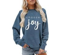 Generisch Sudadera para mujer con mensaje positivo "Choose Joy" - Camiseta de manga larga con texto elegante y detalle de corazón | Jersey acogedor para un aspecto optimista, Style_h01 Blue, XL