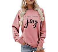 Generisch Sudadera para mujer con mensaje positivo "Choose Joy" - Camiseta de manga larga con texto elegante y detalle de corazón | Jersey acogedor para un aspecto optimista, Style_h02 Pink, L