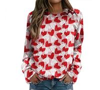 Generisch Sudadera para mujer con motivo de San Valentín de manga larga blusa casual suéter para tops suaves estampados mensajes de amor, rojo, XXL