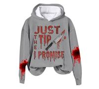 Generisch Sudadera para mujer con texto "Just The Tip I Promise" con estampado sangriento de Halloween, gris, XXL