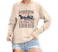 Generisch Sudadera para mujer con texto retro humorístico - Sudadera informal 'I'm from The 1900s' | Divertida parte superior para escépticos técnicos, Style_p01 Beige, XXL