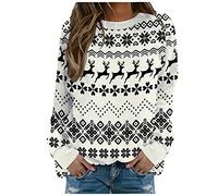 Generisch Sudadera para mujer, cuello redondo, suelta, manga larga, simple, jersey con estampado, beige, L