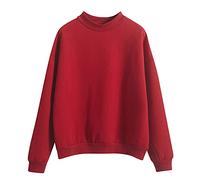 Generisch Sudadera para mujer, cuello redondo, suéter de ocio, cálido, holgado, monocolor, sin capucha, camiseta de manga larga, clásica, básica, suave para mujer, rojo, XL