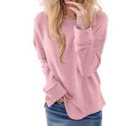 Generisch Sudadera para mujer de gran tamaño, cuello redondo, monocolor, manga larga, sin capucha, informal, forro polar, manga larga, invierno, camiseta de manga larga, camiseta deportiva, ropa de