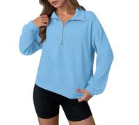 Generisch Sudadera para mujer, informal, holgada, informal, sin capucha, blusa de manga larga, cuello alto, corte informal, azul, L