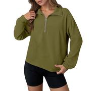 Generisch Sudadera para mujer, informal, holgada, informal, sin capucha, blusa de manga larga, cuello alto, corte informal, verde, L