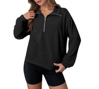 Generisch Sudadera para mujer, informal, holgada, informal, sin capucha, blusa de manga larga, cuello alto, corte informal, Negro , L