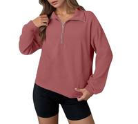 Generisch Sudadera para mujer, informal, holgada, informal, sin capucha, blusa de manga larga, cuello alto, corte informal, rojo, XL