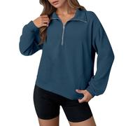 Generisch Sudadera para mujer, informal, holgada, informal, sin capucha, blusa de manga larga, cuello alto, corte informal, marine, XL