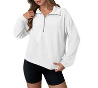 Generisch Sudadera para mujer, informal, holgada, informal, sin capucha, blusa de manga larga, cuello alto, corte informal, Blanco, XL