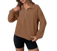 Generisch Sudadera para mujer, informal, holgada, informal, sin capucha, blusa de manga larga, cuello alto, corte informal, marrón, M