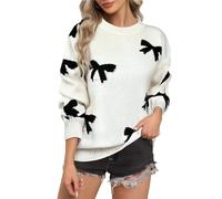 Generisch Sudadera para mujer, manga larga, cuello redondo, suéter de otoño e invierno, abrigo de gran tamaño, suéter para mujer, suelto, informal, ropa de calle, sudaderas, blusas, Blanco, M