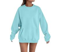 Generisch Sudadera para mujer, manga larga, cuello redondo, suéter de otoño e invierno, abrigo de gran tamaño, suéter para mujer, suelto, informal, ropa de calle, sudaderas sin capucha, blusas, azul