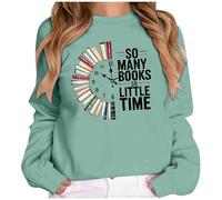Generisch Sudadera para mujer para amantes de los libros con diseño de reloj de libros - Jersey de manga larga con el texto «So Many Books So Little Time» | Regalo para lectores, Style_z03 Verde, M