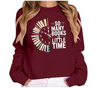 Generisch Sudadera para mujer para amantes de los libros con diseño de reloj de libros - Jersey de manga larga con el texto «So Many Books So Little Time» | Regalo para lectores, Style_z07 Vino Rojo