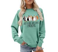 Generisch Sudadera para mujer para amantes de los pollos con texto en alemán "Just a Girl Who Loves Chickens Print" | Bonita parte superior Farmcore para campesina y tiempo libre, Estilo Z04 Verde, M