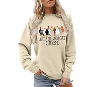Generisch Sudadera para mujer para amantes de los pollos con texto en alemán "Just a Girl Who Loves Chickens Print" | Bonita parte superior Farmcore para campesina y tiempo libre, Estilo Z01 Beige, L