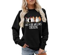 Generisch Sudadera para mujer para amantes de los pollos con texto en alemán "Just a Girl Who Loves Chickens Print" | Bonita parte superior Farmcore para campesina y tiempo libre, Estilo Z02 Negro, S