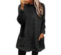 Generisch Sudadera para mujer sin capucha, jersey de forro polar, manga larga, sudadera con capucha de gran tamaño, para ocio, ropa de salón, monocolor, suave, con bolsillos, blusa, cuello redondo