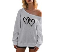 Generisch Sudadera para mujer sin capucha oversize suéter otoño manga larga suéter esqueleto estampado divertido con un hombro sudaderas para mujer, gris claro, L