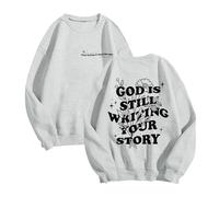 Generisch Sudadera para mujer sin manga larga, cuello redondo con texto "God is Still Writing Your Story", estampado callejero para mujer, Gris claro., S