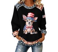 Generisch Sudadera para mujer, vaquero, patchwork, camisa de 250 años, aniversario americano, camiseta de manga larga, informal, informal, blusa vaquera, blusa vaquera, suelta, bandera gráfica, camisa