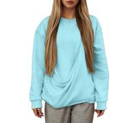 Generisch Sudadera sin capucha con bolsillo y bolsillo frontal de gato para ropa pequeña y cómoda de forro polar suave, azul claro, M