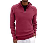 Generisch Sudadera sin capucha para hombre, de manga larga, forro polar, con cremallera, forro polar, con cremallera, suéter de invierno, suéter con cuello alto, ropa deportiva, Vino, L